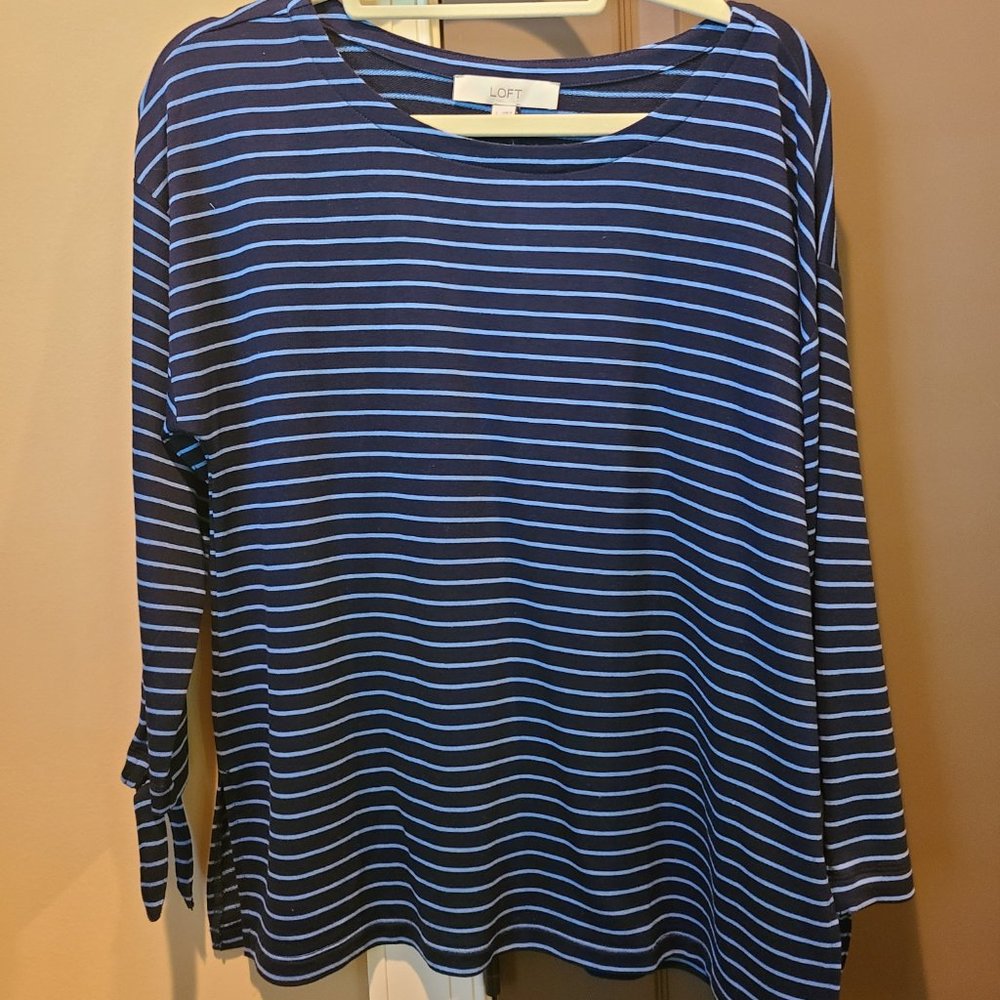 Loft three quarter tie sleeve knit strip shirt